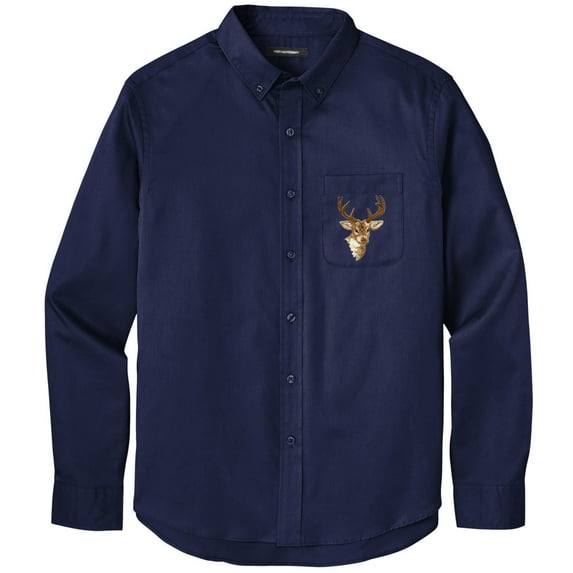 Men's BUCK DEER PATCH Twill Shirt with Pocket, 2XL Navy Blue