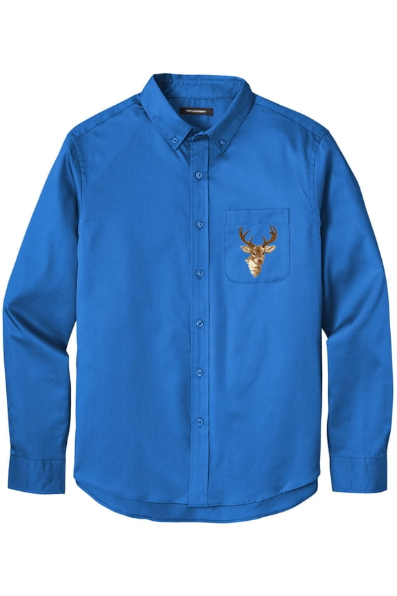 Men's BUCK DEER PATCH Twill Shirt with Pocket, 2XL Strong Blue