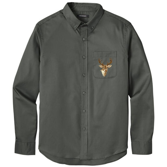 Men's BUCK DEER PATCH Twill Shirt with Pocket, 4XL Storm Grey