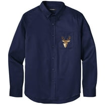 Men's BUCK DEER PATCH Twill Shirt with Pocket, Extra-Small Navy Blue