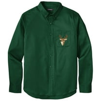 Men's BUCK DEER PATCH Twill Shirt with Pocket, Medium Dark Green