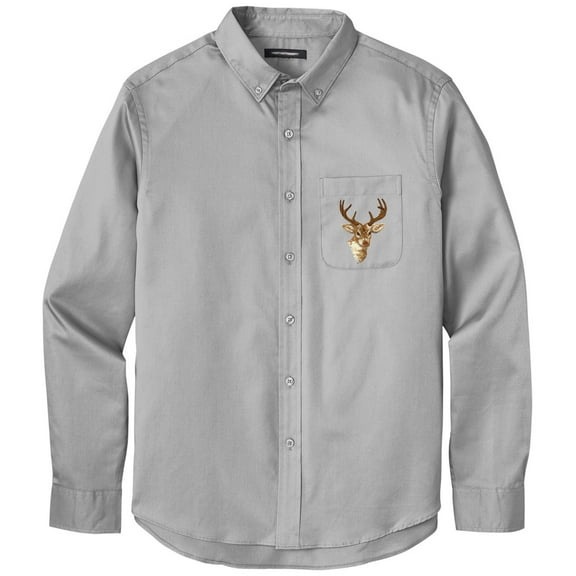 Men's BUCK DEER PATCH Twill Shirt with Pocket, Medium Gusty Grey