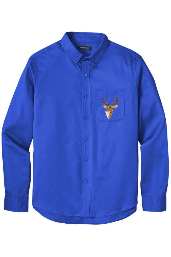 Men's BUCK DEER PATCH Twill Shirt with Pocket, Medium Royal Blue