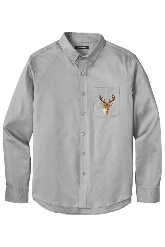 Men's BUCK DEER PATCH Twill Shirt with Pocket, XL Gusty Grey