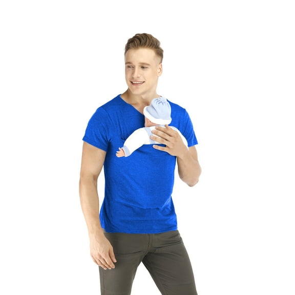 Men's Baby Carrier Hoodie, Short Sleeve T-Shirt with Inner Kangaroo Pocket for Newborn Bonding and Hands-Free Carry