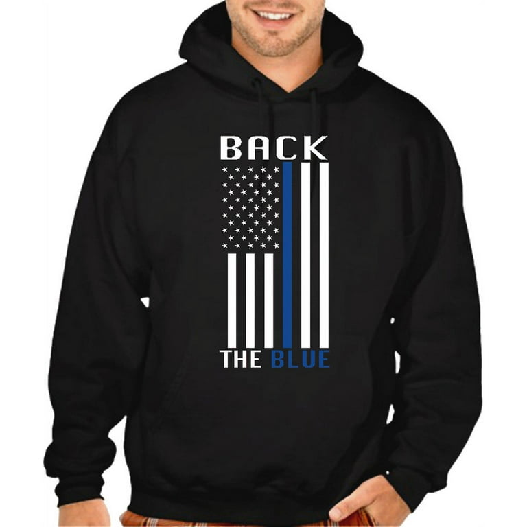 Men s Back The Blue Police Flag Black Pullover Hoodie Sweater Medium Black