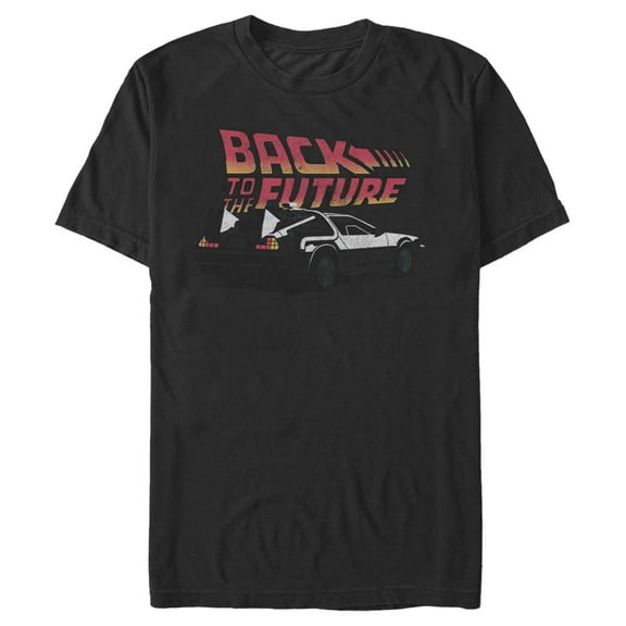 Men's Back to the Future DeLorean Cartoon Graphic Tee Black 2X Large