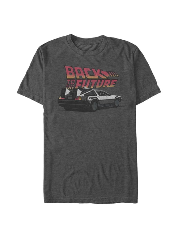 Men's Back to the Future DeLorean Cartoon Graphic Tee Charcoal Heather 3X Large