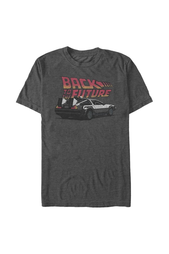 Men's Back to the Future DeLorean Cartoon Graphic Tee Charcoal Heather X Large