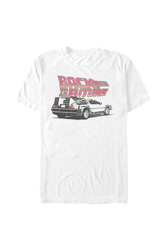 Men's Back to the Future DeLorean Cartoon Graphic Tee White 2X Large