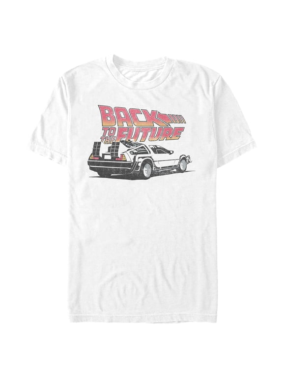 Men's Back to the Future DeLorean Cartoon Graphic Tee White Large