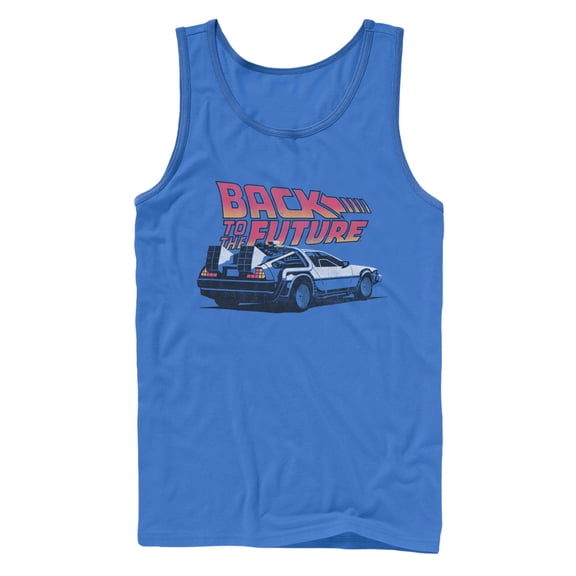 Men's Back to the Future DeLorean Cartoon Tank Top Royal Blue 2X Large