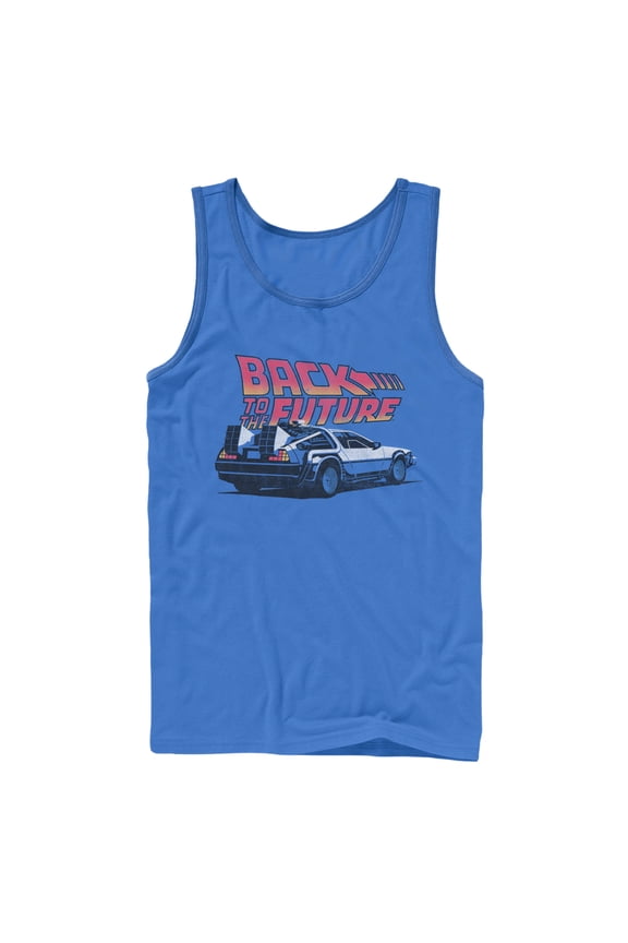 Men's Back to the Future DeLorean Cartoon Tank Top Royal Blue X Large