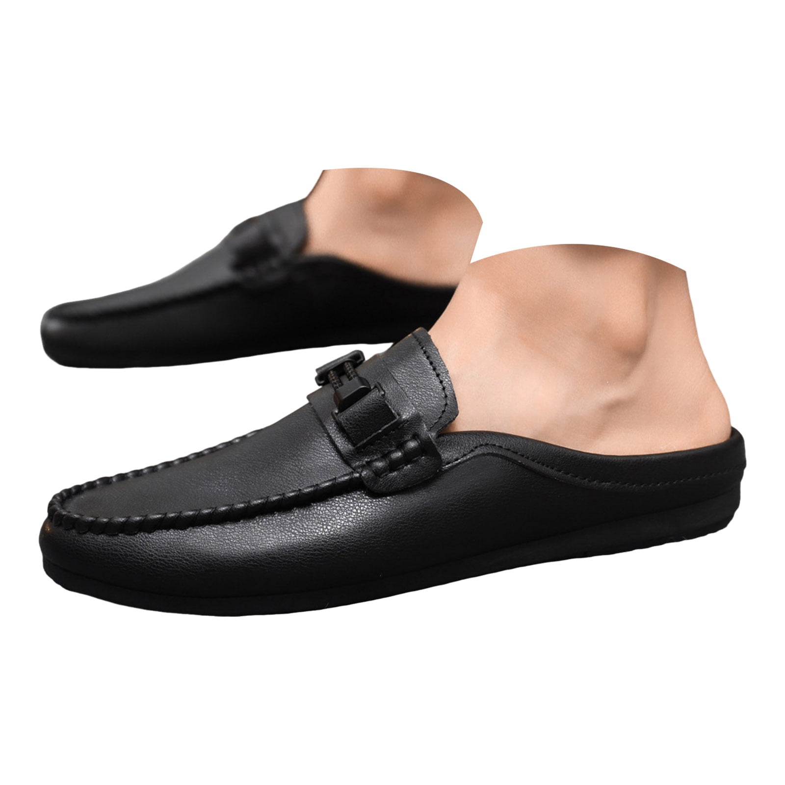 Men's Backless Leather Mules Lightweight Close Toe Slip on Casual