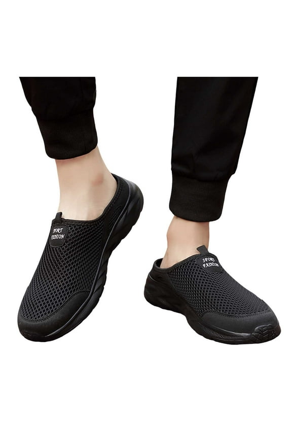 Men's Backless Mesh Walking Mules Comfortable Slip On Walking Clogs Breathable Slippers with Arch Support