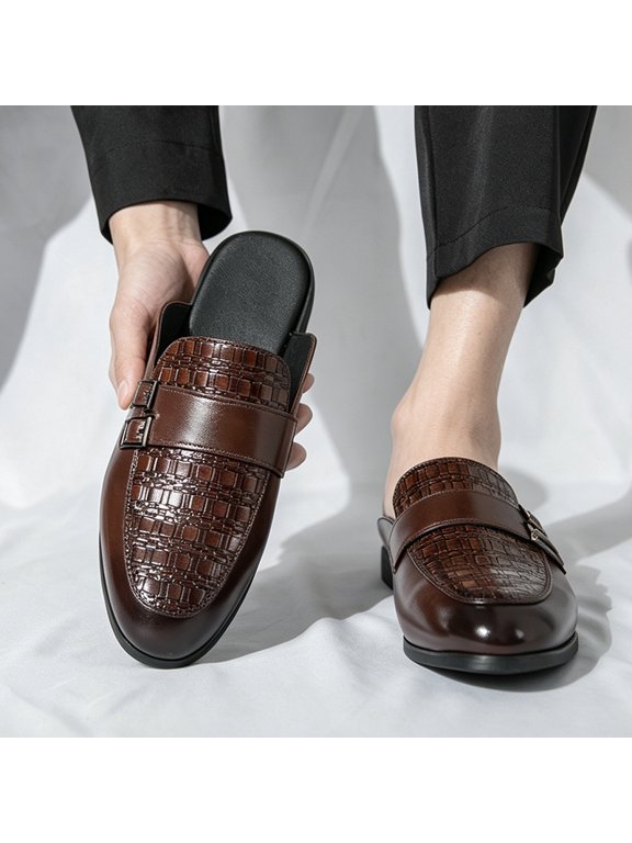 Men's Backless Mule Loafers, Round Toe Croc Embossed PU Leather Slip On Casual Slide Shoes, Black, Brown Available, 2026 Summer New Arrival