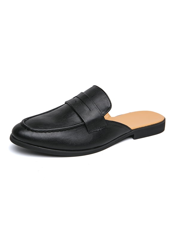 Men's Backless Penny Loafer Mule Shoes, Rounded‑Aligned Toe Smooth Upper Penny Strap Detail Flat Low Heel For Smart‑Casual And Daily Occasions