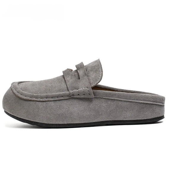 Men's Backless Penny Mule Loafer Shoes, Decorative Penny Vamp Strap Footwear with Rounded Toe Flat Outsole for Indoor and Casual Outdoor Daily Wear
