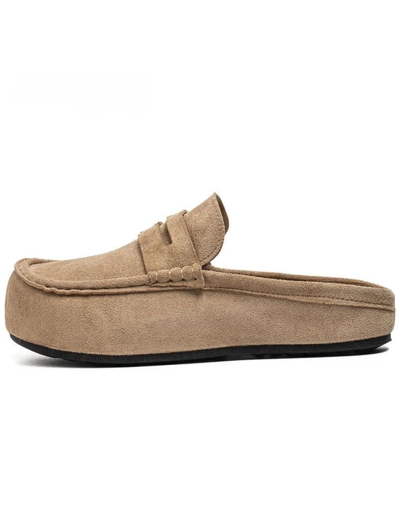 Men's Backless Penny Mule Loafer Shoes, Decorative Penny Vamp Strap Footwear with Rounded Toe Flat Outsole for Indoor and Casual Outdoor Daily Wear