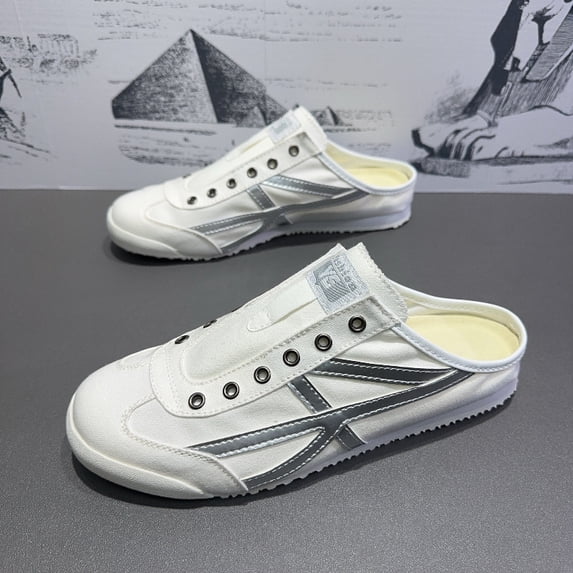 Men's Backless Slip On Canvas Mule Sneakers With Stripe Stitching Decoration