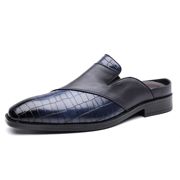Men's Backless Slip‑On Mule Loafer Shoes, Mixed‑Material Upper Pointed Toe Low Block Heel Flat Outsole Fashion Footwear For Indoor And Casual Daily Use