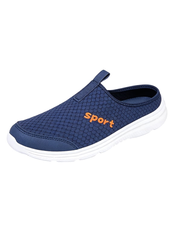 Men's Backless Slip On Sneakers Walking Shoes Lightweight Close Toes Sandals with Arch Support Breathable Canvas Clogs Blue Size 9.5
