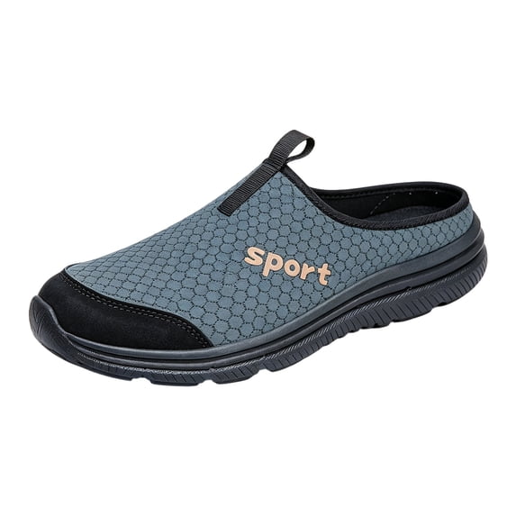 Men's Backless Slip On Sneakers Walking Shoes Lightweight Close Toes Sandals with Arch Support Breathable Canvas Clogs Gray Size 8.5