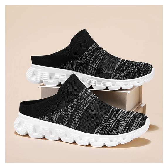 Men's Backless Slip‑on Mule Walking Shoes, Knit Mesh Casual Slide Footwear With Segmented Grooved Outsole for Daily Leisure