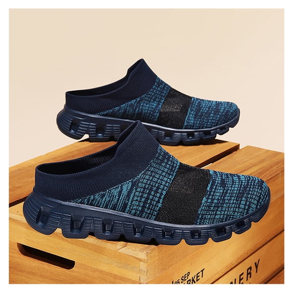 Men's Backless Slip‑on Mule Walking Shoes, Knit Mesh Casual Slide Footwear With Segmented Grooved Outsole for Daily Leisure
