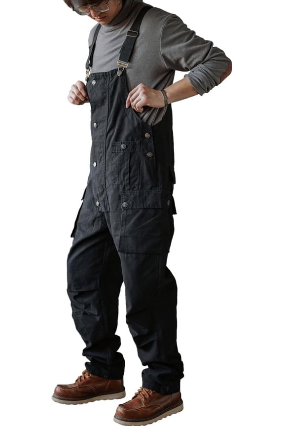 Men's Baggy Bib Overall Loose Fit Canvas Coveralls Workwear Dungarees with Cargo Pockets
