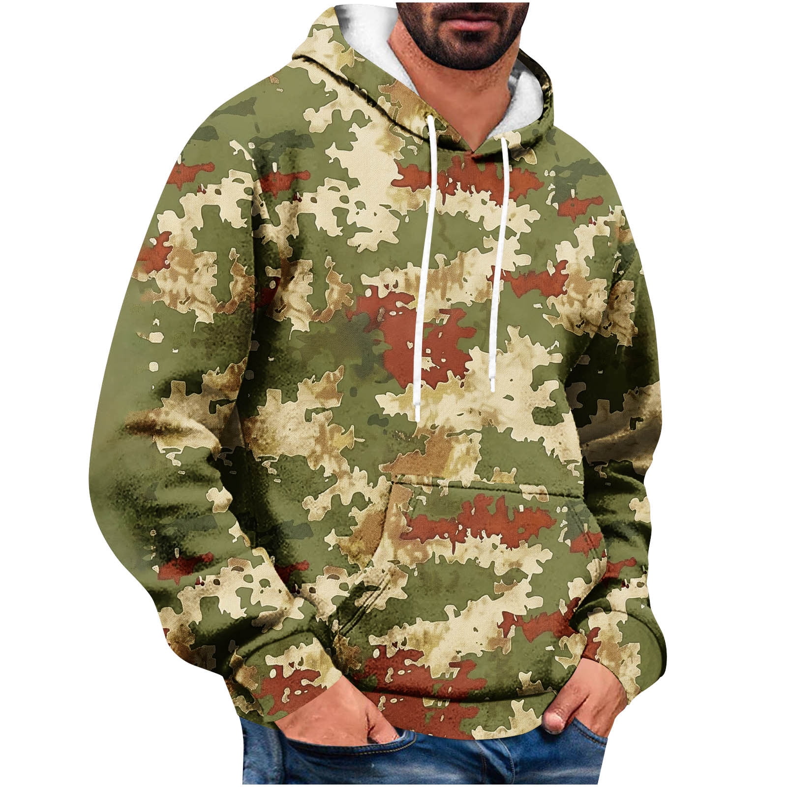 Men s Baggy Camouflage Hoodies Big and Tall Funky Hooded Sweatshirts Fall Winter Camo Pullover Workout Camping Athletic Streetwear Walmart