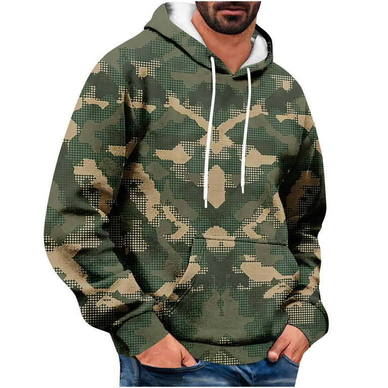 Men s Baggy Camouflage Hoodies Big and Tall Funky Hooded Sweatshirts Fall Winter Camo Pullover Workout Camping Athletic Streetwear