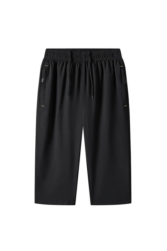 Men's Baggy Capri Pants Plus Size Below Knee Casual 3/4 Shorts Big and Tall Summer Drawstring Pants with Zip Pockets