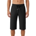 thumbnail image 1 of Men's Baggy Capri Pants Plus Size Lightweight Quick Dry Below Knee Casual Long Shorts Big and Tall Summer Drawstring 3/4 Pants with Zipper Pockets Size 5XL Black, 1 of 8