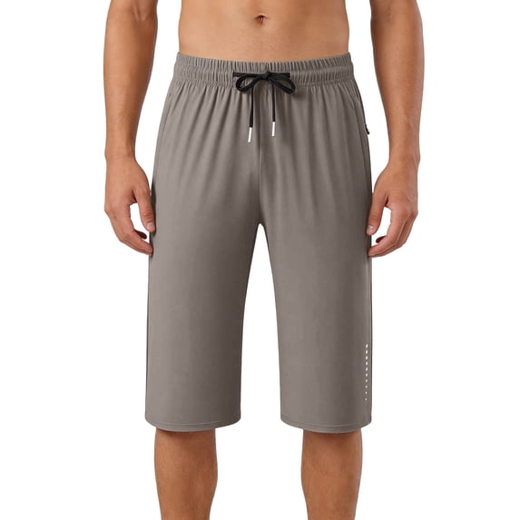Men's Baggy Capri Pants Plus Size Lightweight Quick Dry Below Knee Casual Long Shorts Big and Tall Summer Drawstring 3/4 Pants with Zipper Pockets Size 5XL Khaki