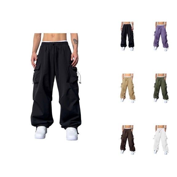 Men's Baggy Cargo Pants 2026 Casual Drawstring Elastic Waist Loose Fit Parachute Pants Harem Joggers with Pockets Streetwear