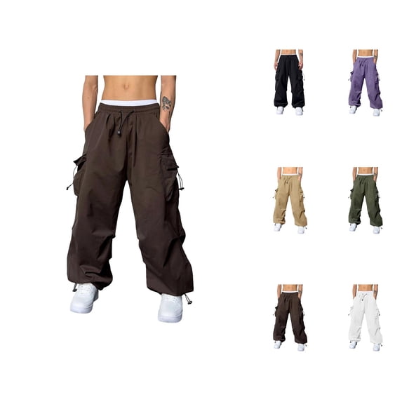 Men's Baggy Cargo Pants 2026 Casual Drawstring Elastic Waist Loose Fit Parachute Pants Harem Joggers with Pockets Streetwear