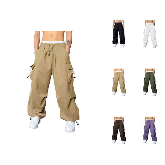 Men's Baggy Cargo Pants 2026 Casual Drawstring Elastic Waist Loose Fit Parachute Pants with Pockets Harem Joggers Streetwear