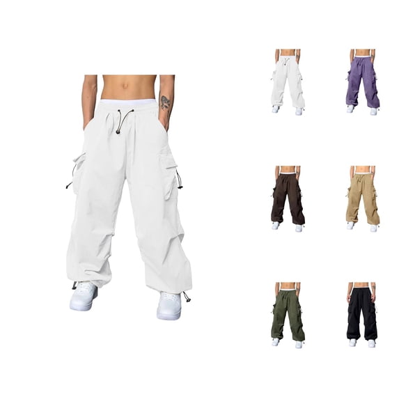 Men's Baggy Cargo Pants 2026 Casual Elastic Waist Drawstring Loose Fit Parachute Pants Harem Joggers with Pockets Streetwear