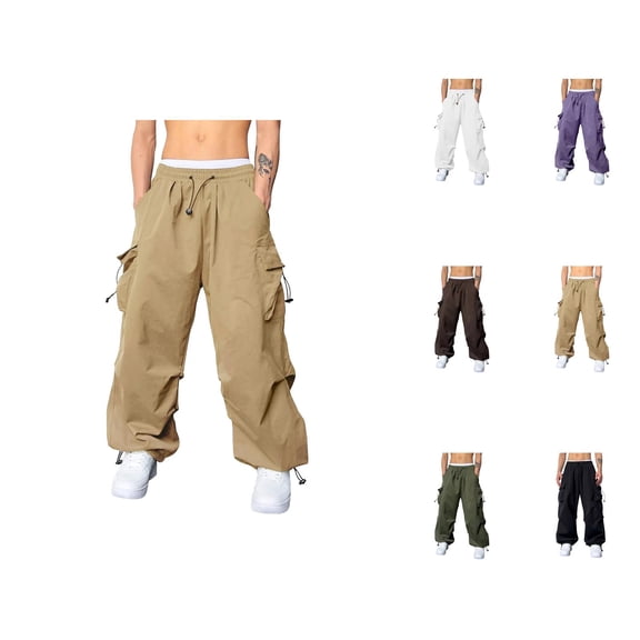 Men's Baggy Cargo Pants 2026 Casual Elastic Waist Drawstring Loose Fit Parachute Pants Harem Joggers with Pockets Streetwear