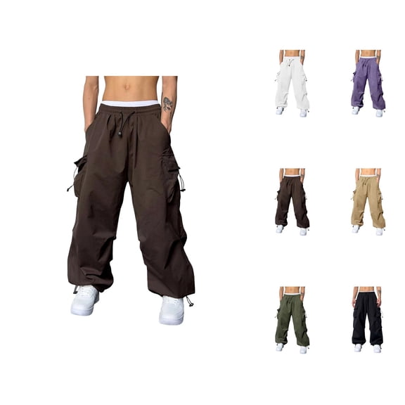 Men's Baggy Cargo Pants 2026 Casual Elastic Waist Drawstring Loose Fit Parachute Pants Harem Joggers with Pockets Streetwear