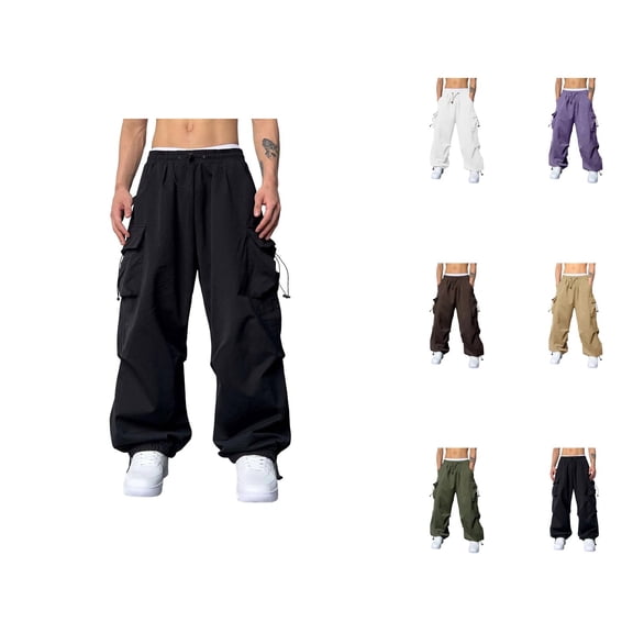 Men's Baggy Cargo Pants 2026 Casual Elastic Waist Drawstring Loose Fit Parachute Pants Harem Joggers with Pockets Streetwear