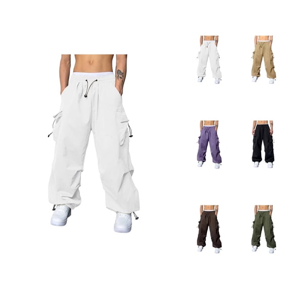 Men's Baggy Cargo Pants 2026 Casual Elastic Waist Drawstring Loose Fit Parachute Pants with Pockets Harem Joggers Streetwear