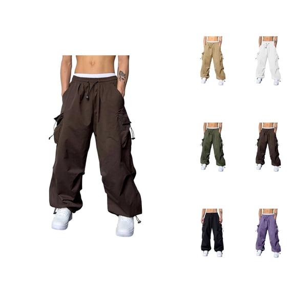 Men's Baggy Cargo Pants 2026 Fashion Elastic Waist Drawstring Loose Fit Parachute Pants Harem Joggers with Pockets Streetwear