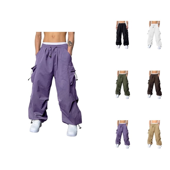 Men's Baggy Cargo Pants 2026 Fashion Elastic Waist Drawstring Loose Fit Parachute Pants with Pockets Harem Joggers Streetwear
