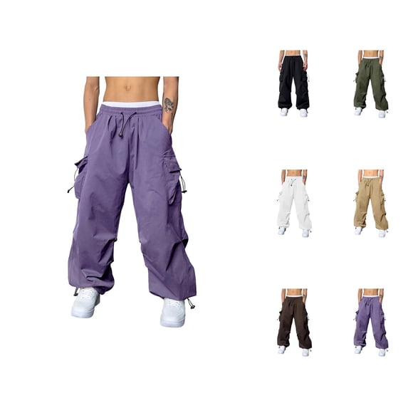 Men's Baggy Cargo Pants 2026 Trendy Drawstring Elastic Waist Loose Fit Parachute Pants Harem Joggers with Pockets Streetwear