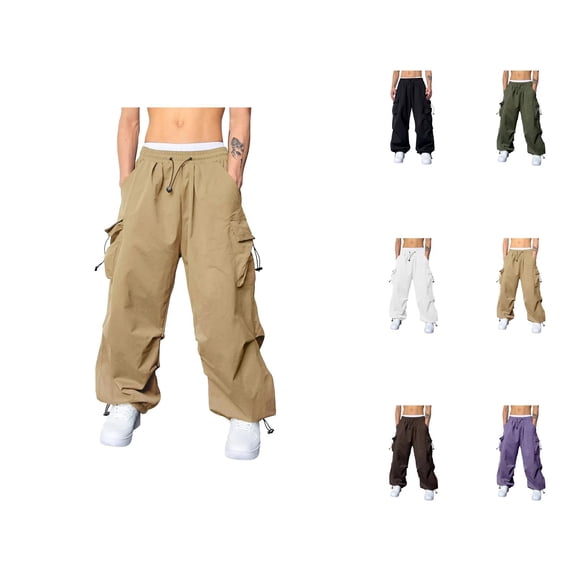Men's Baggy Cargo Pants 2026 Trendy Drawstring Elastic Waist Loose Fit Parachute Pants Harem Joggers with Pockets Streetwear