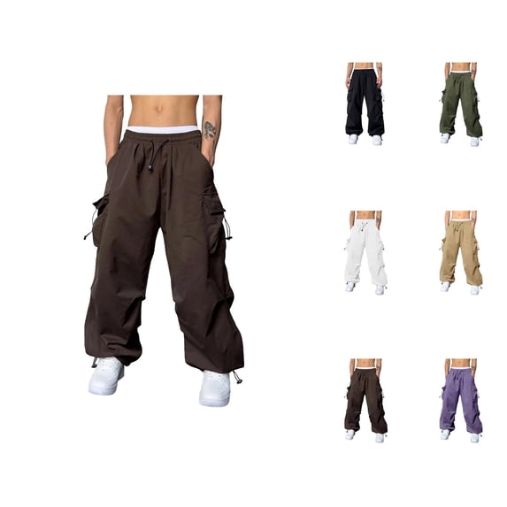 Men's Baggy Cargo Pants 2026 Trendy Drawstring Elastic Waist Loose Fit Parachute Pants Harem Joggers with Pockets Streetwear
