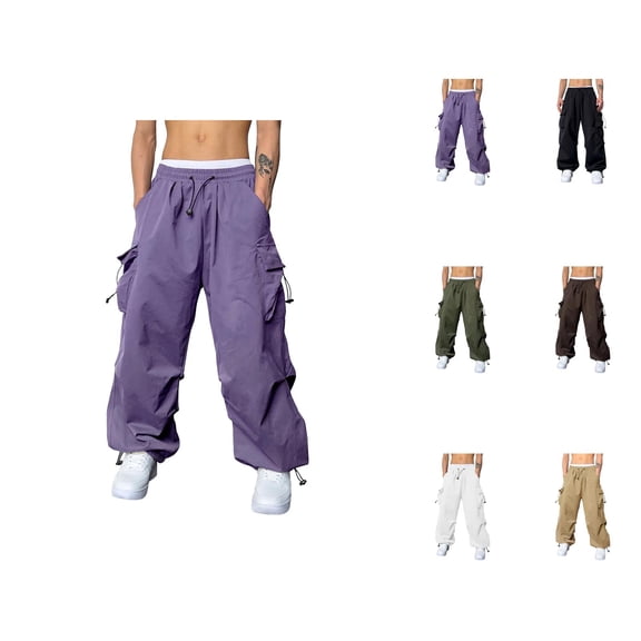 Men's Baggy Cargo Pants 2026 Trendy Drawstring Elastic Waist Loose Fit Parachute Pants with Pockets Harem Joggers Streetwear
