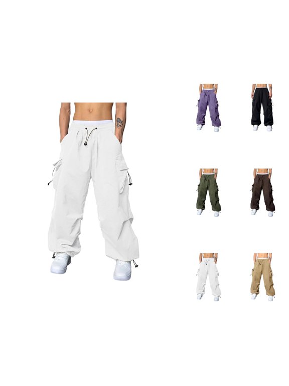 Men's Baggy Cargo Pants 2026 Trendy Drawstring Elastic Waist Loose Fit Parachute Pants with Pockets Harem Joggers Streetwear